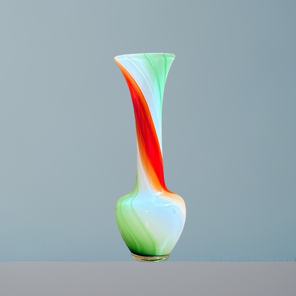 Vintage Art Glass Bud Vase/Japanese Candy Swirl Cased Art Vase/EUC